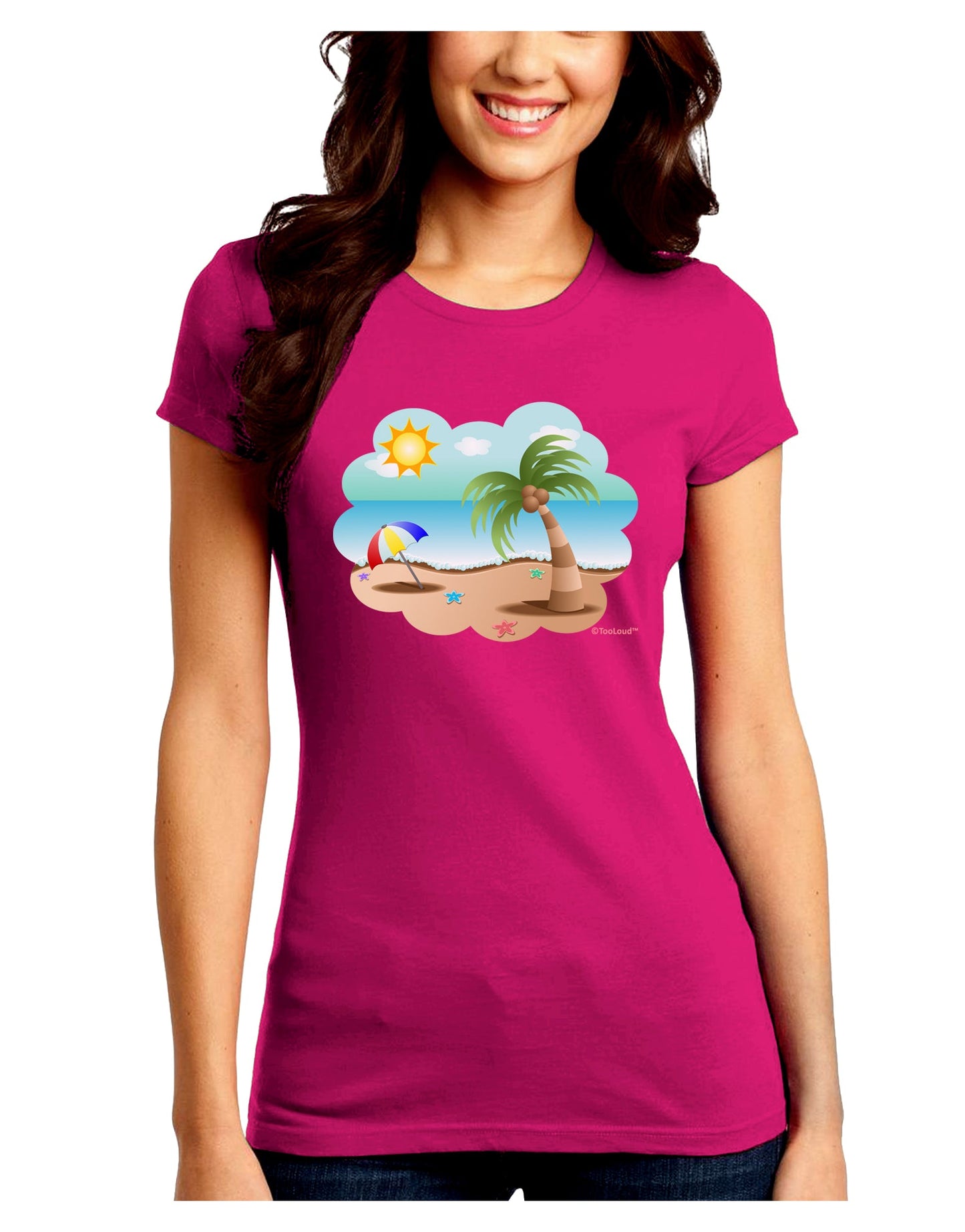 Fun Summer Beach Scene Juniors Crew Dark T-Shirt by TooLoud-T-Shirts Juniors Tops-TooLoud-Hot-Pink-Juniors Fitted Small-Davson Sales