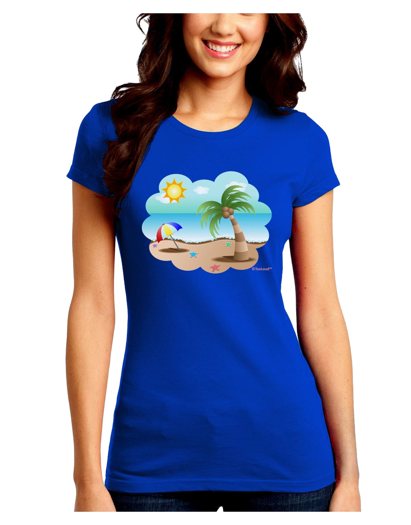Fun Summer Beach Scene Juniors Crew Dark T-Shirt by TooLoud-T-Shirts Juniors Tops-TooLoud-Royal-Blue-Juniors Fitted Small-Davson Sales