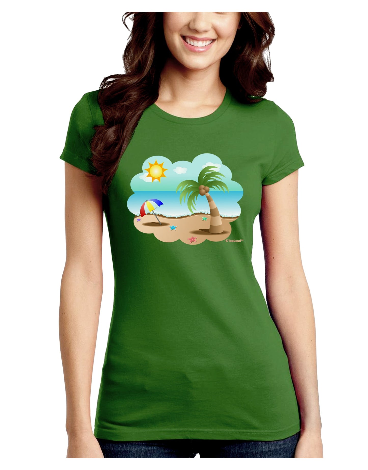 Fun Summer Beach Scene Juniors Crew Dark T-Shirt by TooLoud-T-Shirts Juniors Tops-TooLoud-Kiwi-Green-Juniors Fitted X-Small-Davson Sales
