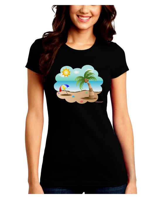 Fun Summer Beach Scene Juniors Crew Dark T-Shirt by TooLoud-T-Shirts Juniors Tops-TooLoud-Black-Juniors Fitted Small-Davson Sales