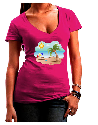 Fun Summer Beach Scene Juniors V-Neck Dark T-Shirt by TooLoud-Womens V-Neck T-Shirts-TooLoud-Hot-Pink-Juniors Fitted Small-Davson Sales