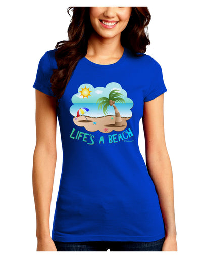 Fun Summer Beach Scene - Life's a Beach Juniors Crew Dark T-Shirt by TooLoud-T-Shirts Juniors Tops-TooLoud-Royal-Blue-Juniors Fitted Small-Davson Sales