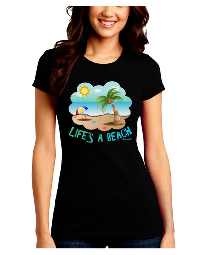 Fun Summer Beach Scene - Life's a Beach Juniors Crew Dark T-Shirt by TooLoud-T-Shirts Juniors Tops-TooLoud-Black-Juniors Fitted Small-Davson Sales