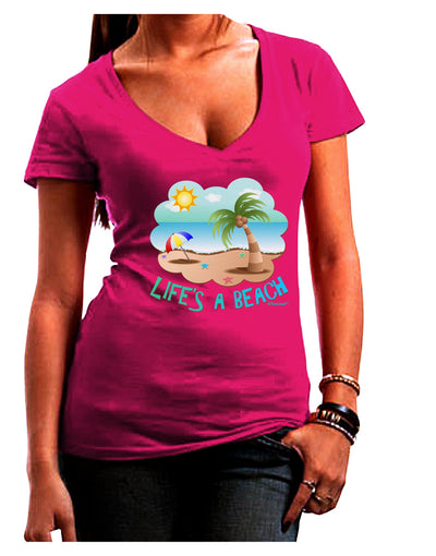 Fun Summer Beach Scene - Life's a Beach Juniors V-Neck Dark T-Shirt by TooLoud-Womens V-Neck T-Shirts-TooLoud-Hot-Pink-Juniors Fitted Small-Davson Sales