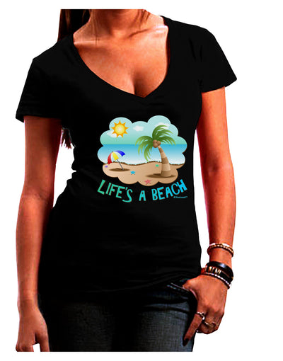 Fun Summer Beach Scene - Life's a Beach Juniors V-Neck Dark T-Shirt by TooLoud-Womens V-Neck T-Shirts-TooLoud-Black-Juniors Fitted Small-Davson Sales