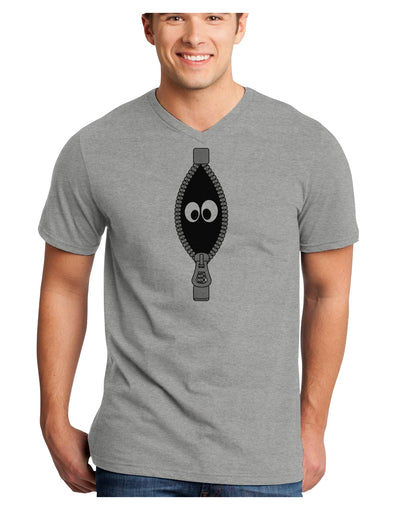 Funny Eyes Peeking Out of Zipper Adult V-Neck T-shirt by TooLoud-Mens V-Neck T-Shirt-TooLoud-HeatherGray-Small-Davson Sales