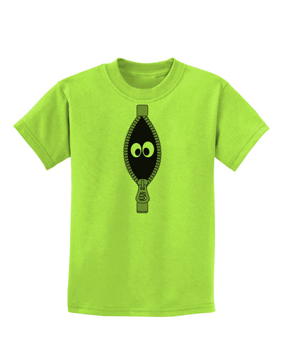 Funny Eyes Peeking Out of Zipper Childrens T-Shirt by TooLoud-Childrens T-Shirt-TooLoud-Lime-Green-X-Small-Davson Sales