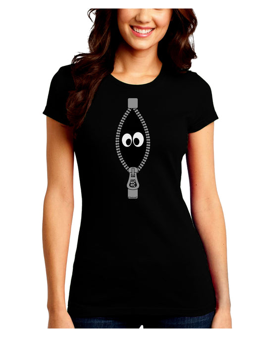 Funny Eyes Peeking Out of Zipper Juniors Crew Dark T-Shirt by TooLoud-T-Shirts Juniors Tops-TooLoud-Black-Juniors Fitted Small-Davson Sales