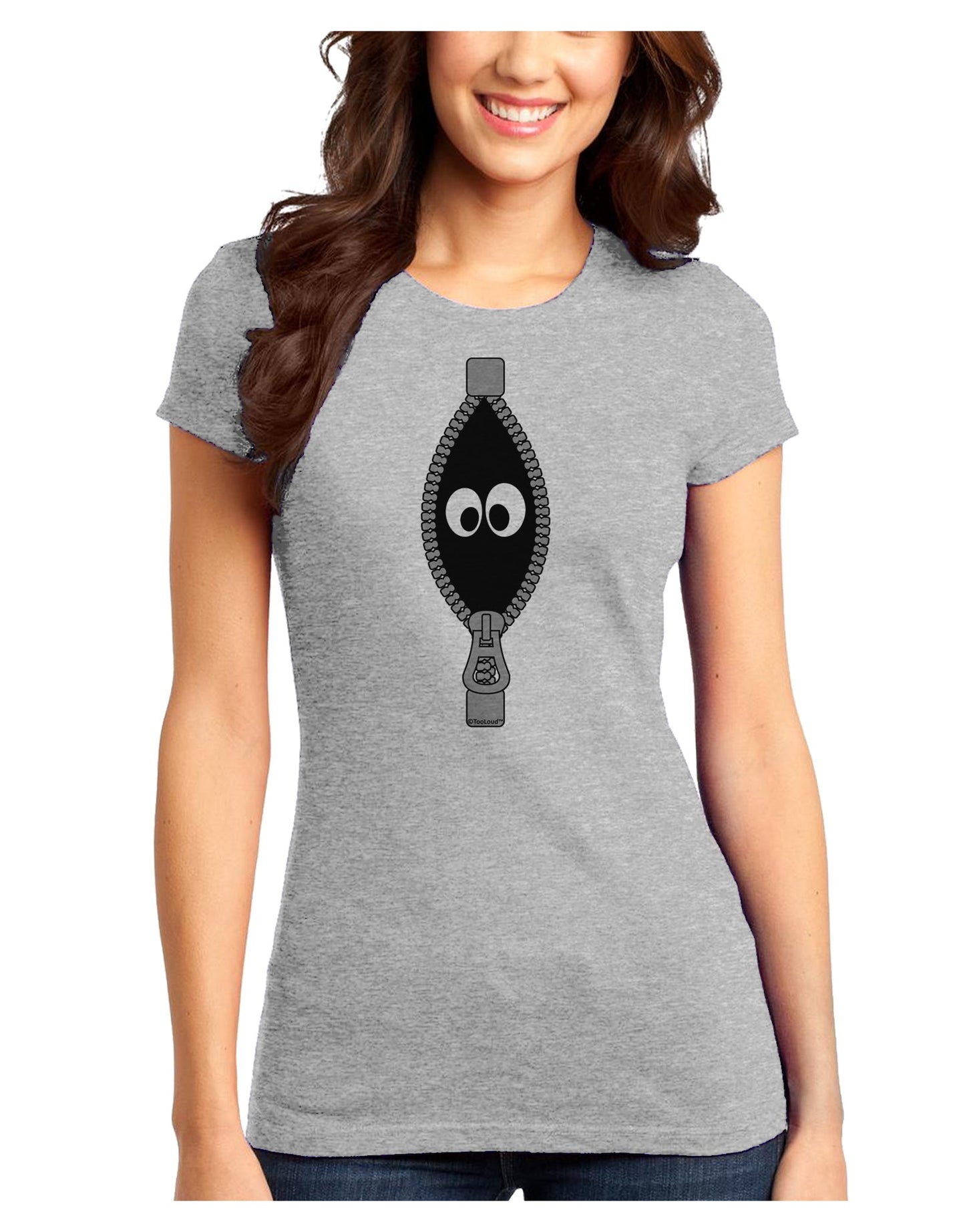 Funny Eyes Peeking Out of Zipper Juniors T-Shirt by TooLoud-Womens Juniors T-Shirt-TooLoud-Ash-Gray-Juniors Fitted X-Small-Davson Sales