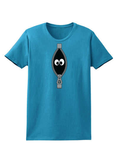 Funny Eyes Peeking Out of Zipper Womens Dark T-Shirt by TooLoud-Womens T-Shirt-TooLoud-Turquoise-X-Small-Davson Sales