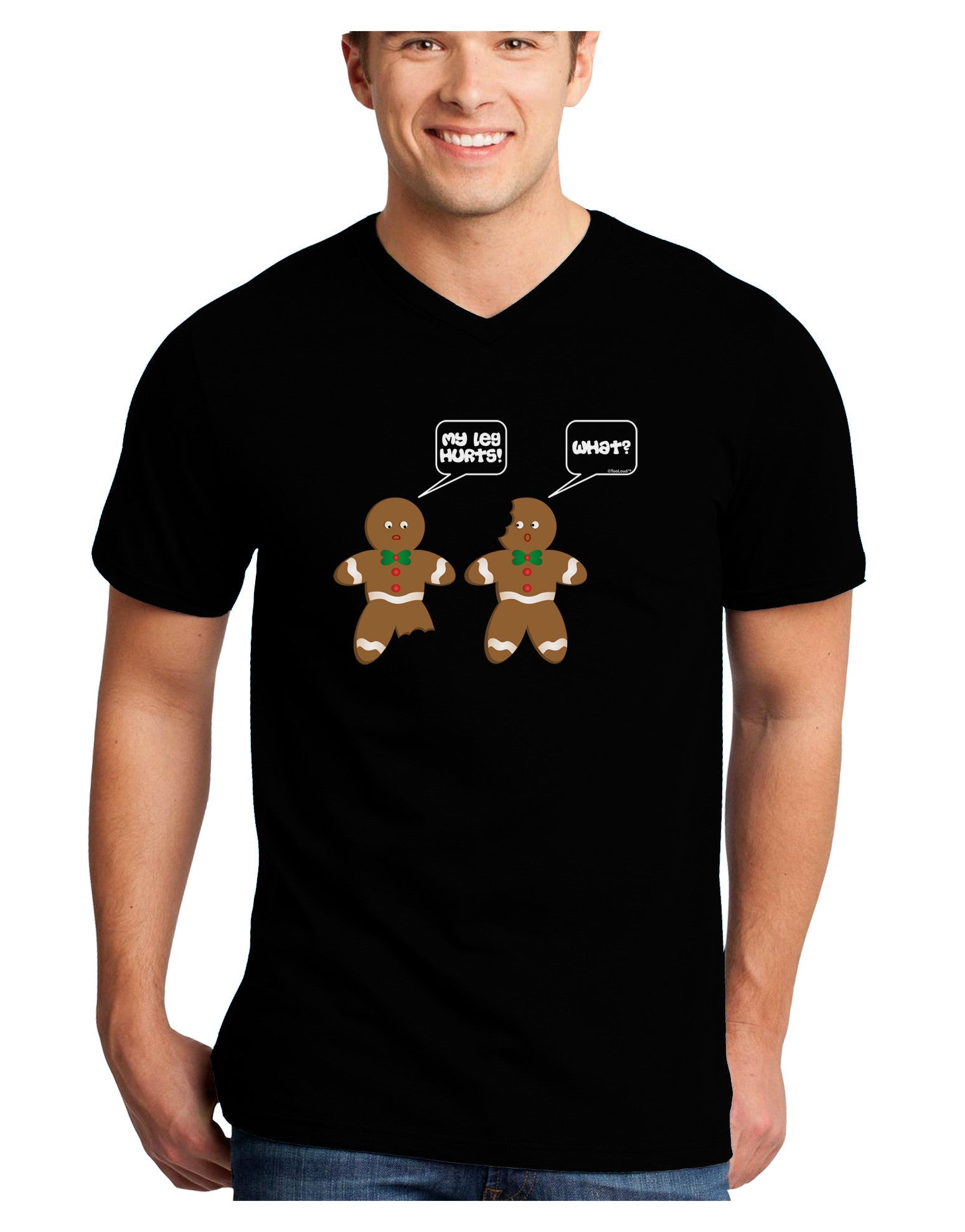 Funny Gingerbread Conversation Christmas Adult Dark V-Neck T-Shirt-TooLoud-Black-Small-Davson Sales