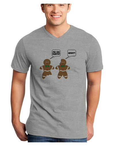 Funny Gingerbread Conversation Christmas Adult V-Neck T-shirt-Mens V-Neck T-Shirt-TooLoud-HeatherGray-Small-Davson Sales