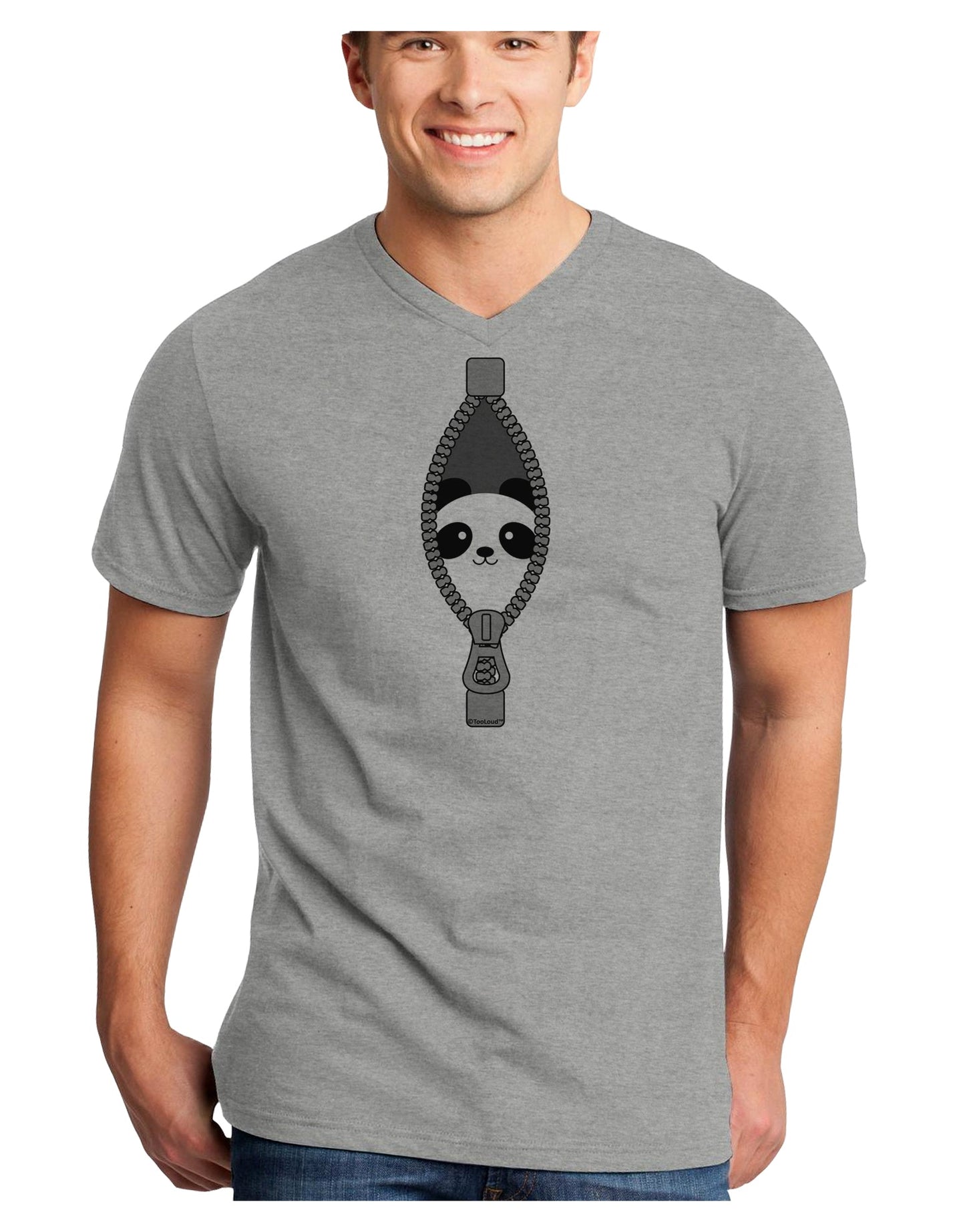 Funny Panda Peeking Out of Zipper Adult V-Neck T-shirt by TooLoud-Mens V-Neck T-Shirt-TooLoud-HeatherGray-Small-Davson Sales