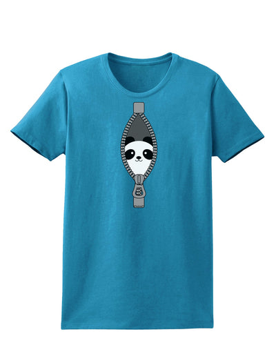 Funny Panda Peeking Out of Zipper Womens Dark T-Shirt by TooLoud-Womens T-Shirt-TooLoud-Turquoise-X-Small-Davson Sales