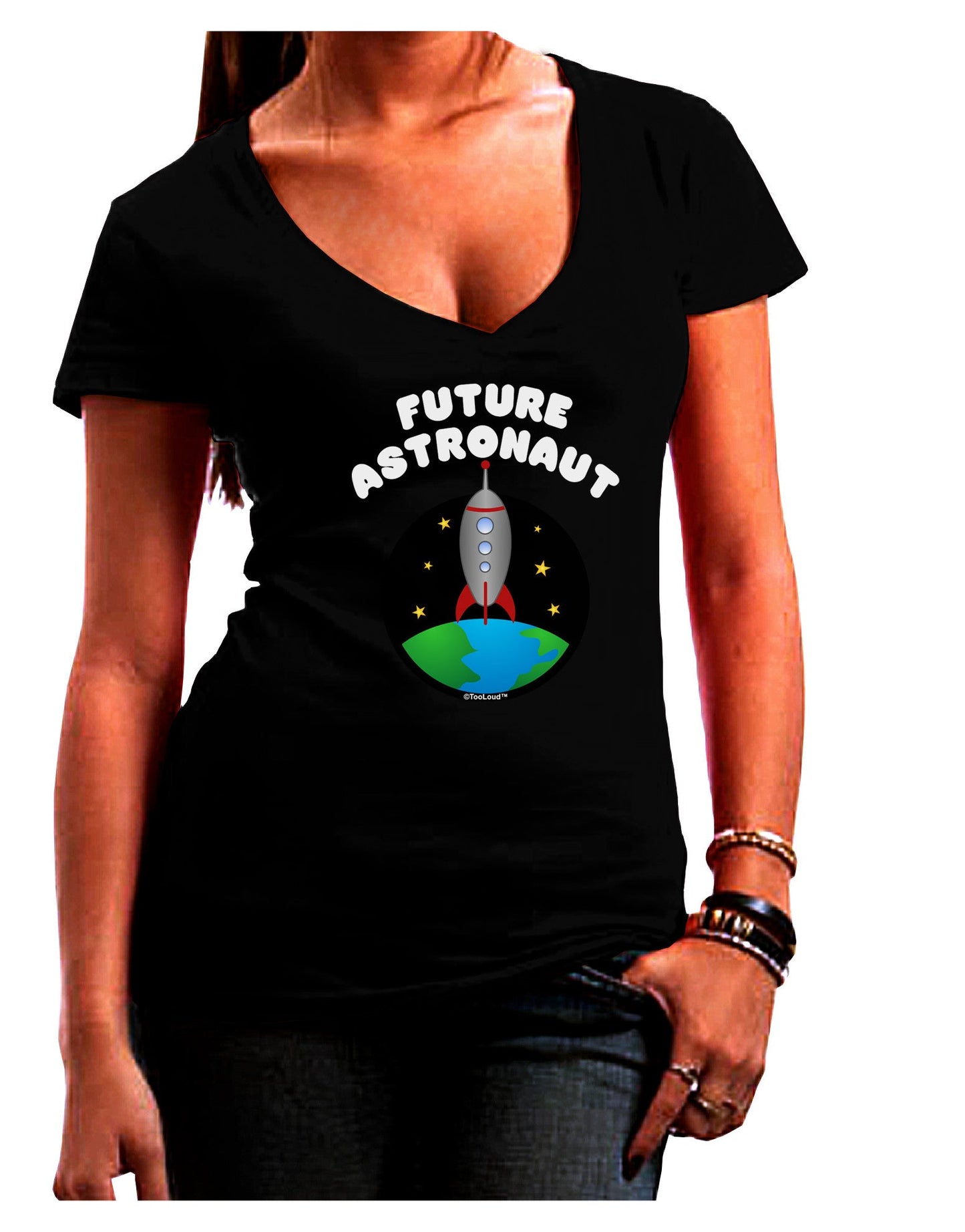Future Astronaut Color Womens V-Neck Dark T-Shirt-Womens V-Neck T-Shirts-TooLoud-Black-Juniors Fitted Small-Davson Sales