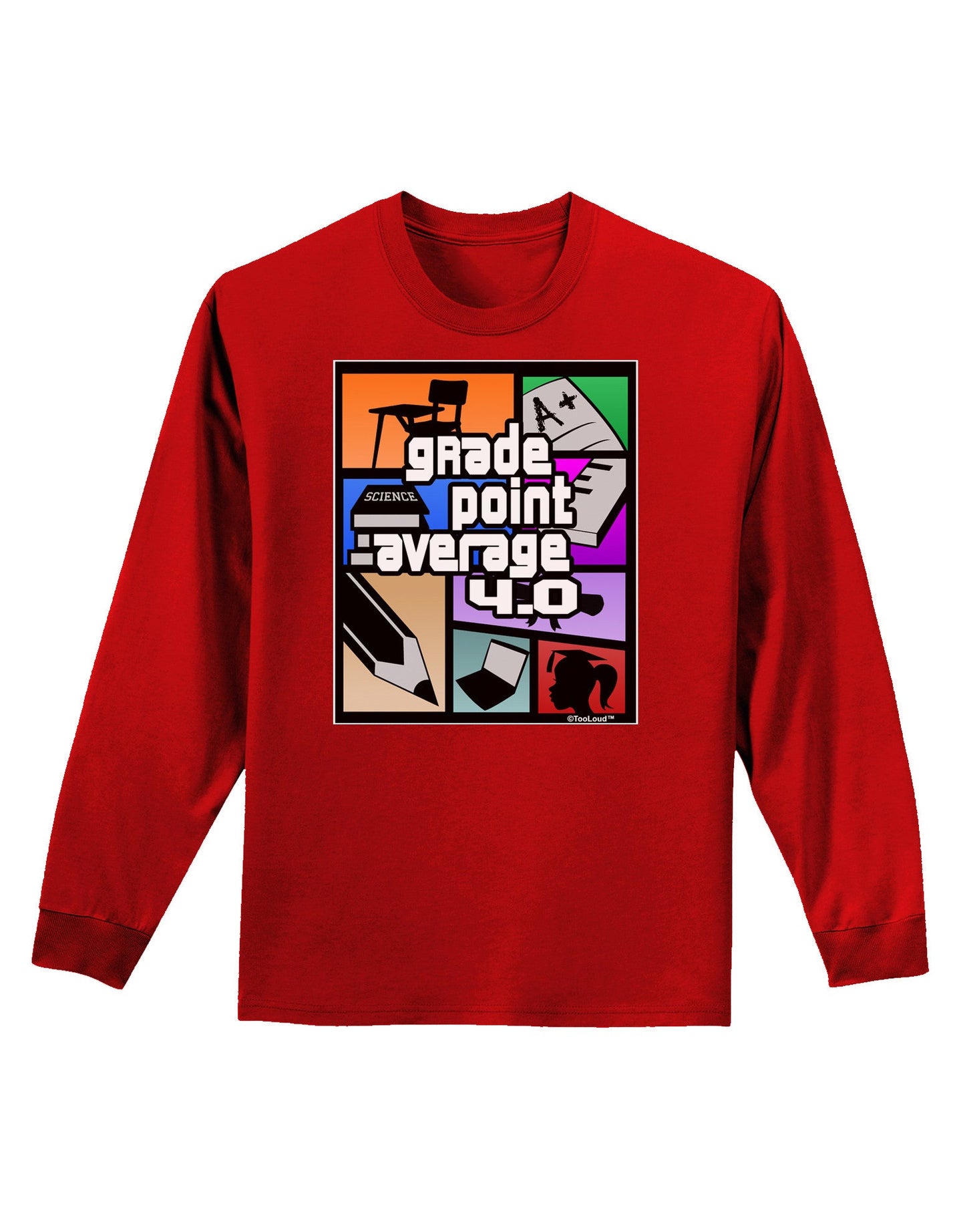 GPA 4 - Grade Point Average Adult Long Sleeve Dark T-Shirt-TooLoud-Red-Small-Davson Sales