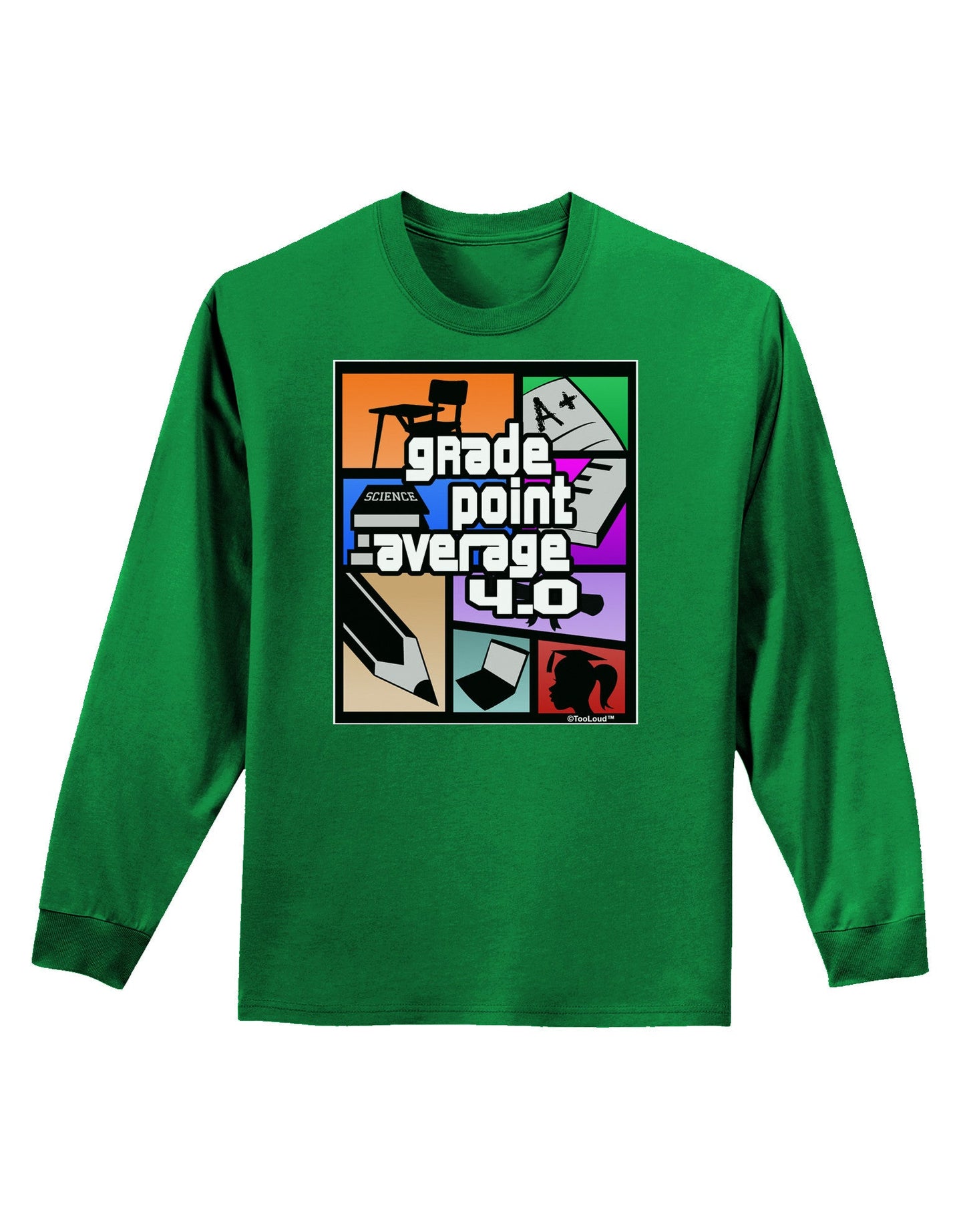 GPA 4 - Grade Point Average Adult Long Sleeve Dark T-Shirt-TooLoud-Kelly-Green-Small-Davson Sales