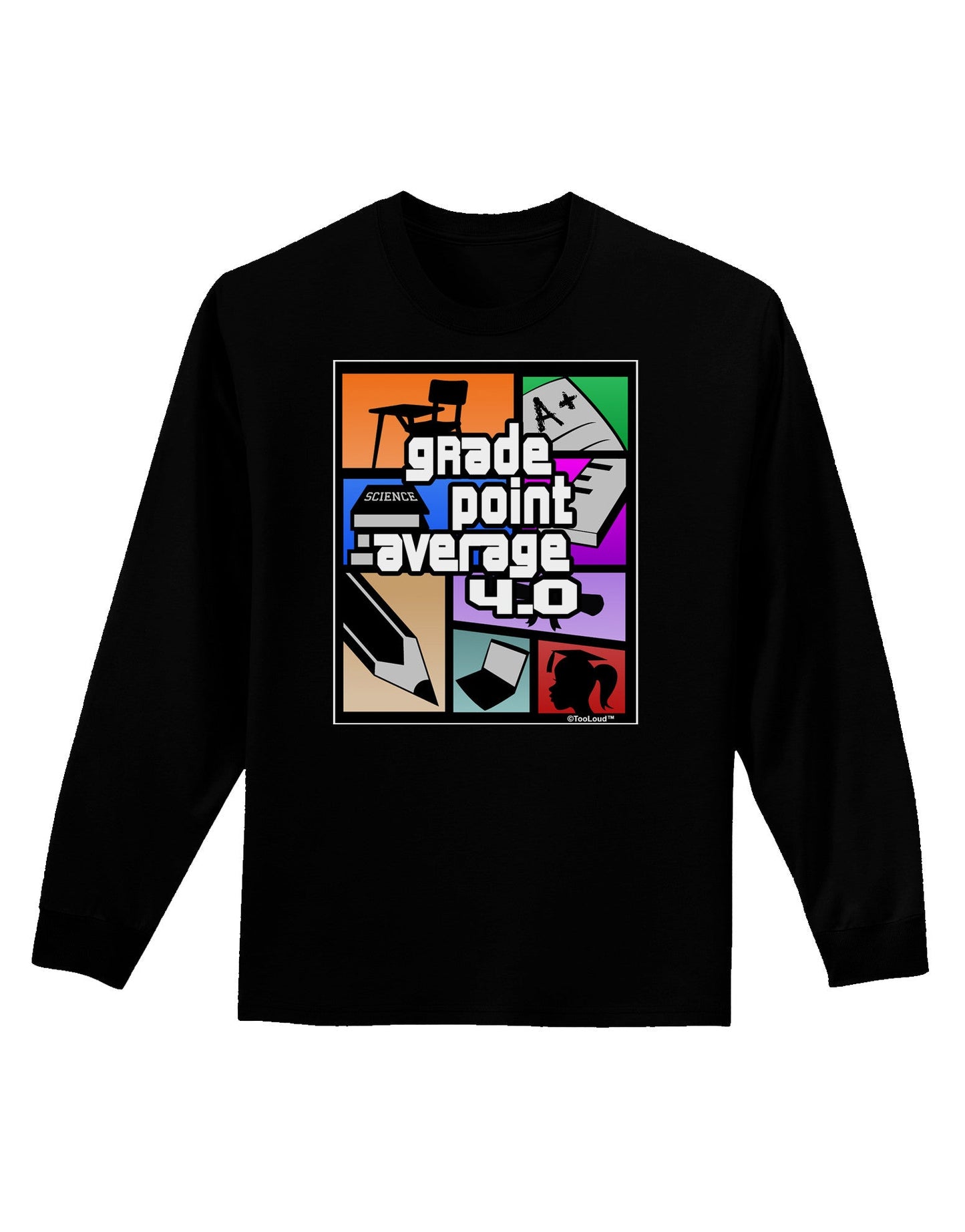 GPA 4 - Grade Point Average Adult Long Sleeve Dark T-Shirt-TooLoud-Black-Small-Davson Sales