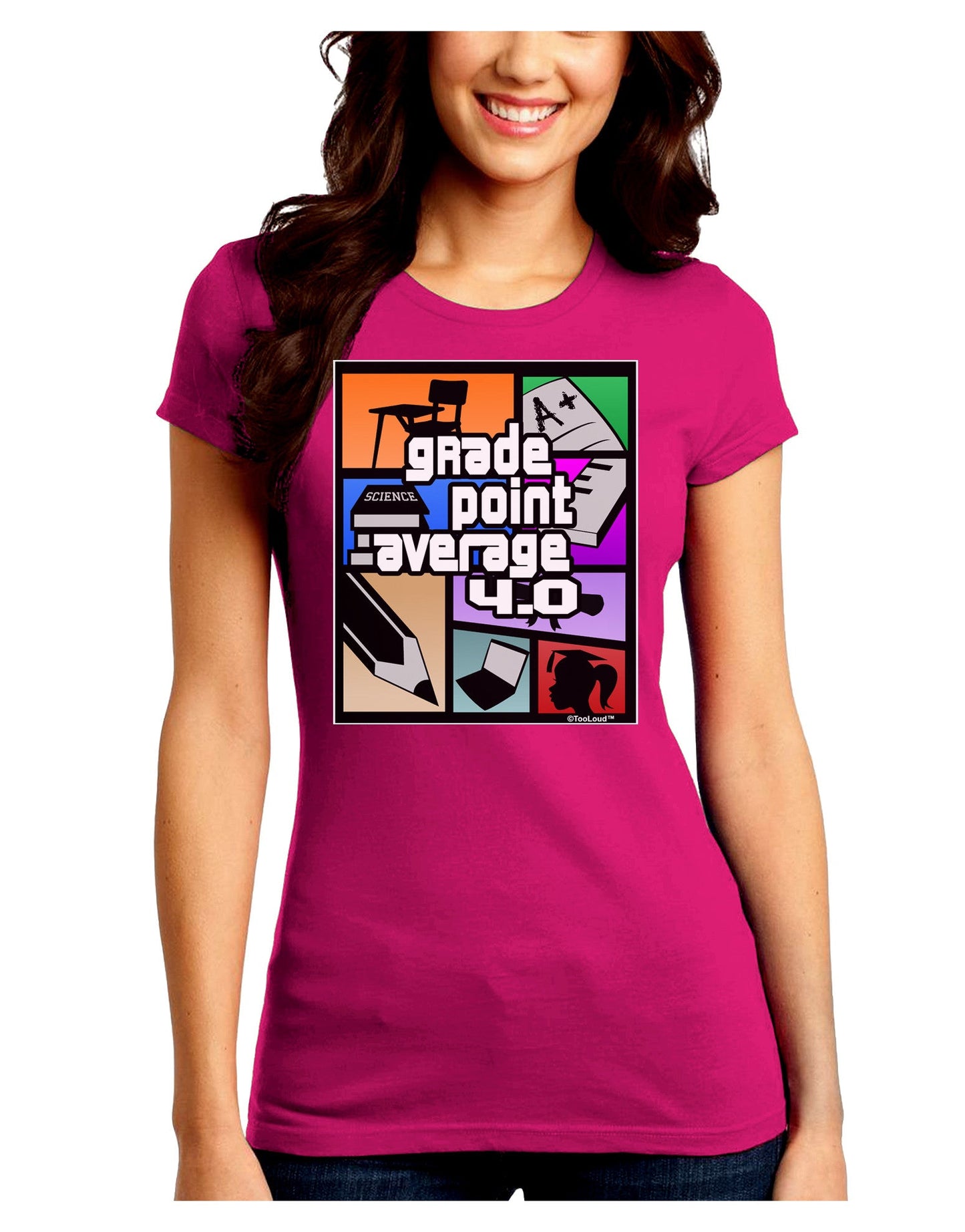 GPA 4 - Grade Point Average Juniors Petite Crew Dark T-Shirt-T-Shirts Juniors Tops-TooLoud-Hot-Pink-Juniors Fitted Small-Davson Sales