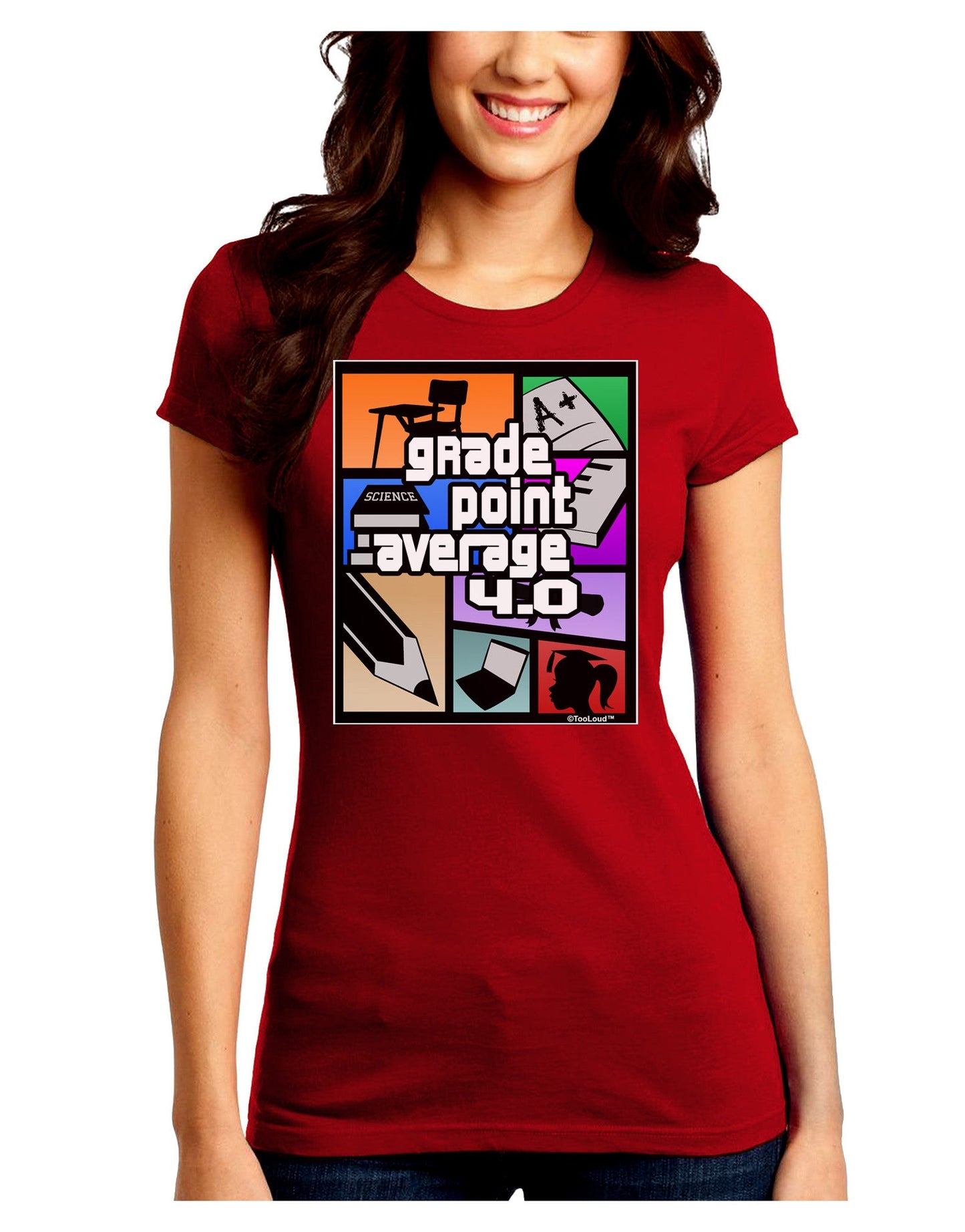 GPA 4 - Grade Point Average Juniors Petite Crew Dark T-Shirt-T-Shirts Juniors Tops-TooLoud-Red-Juniors Fitted Small-Davson Sales