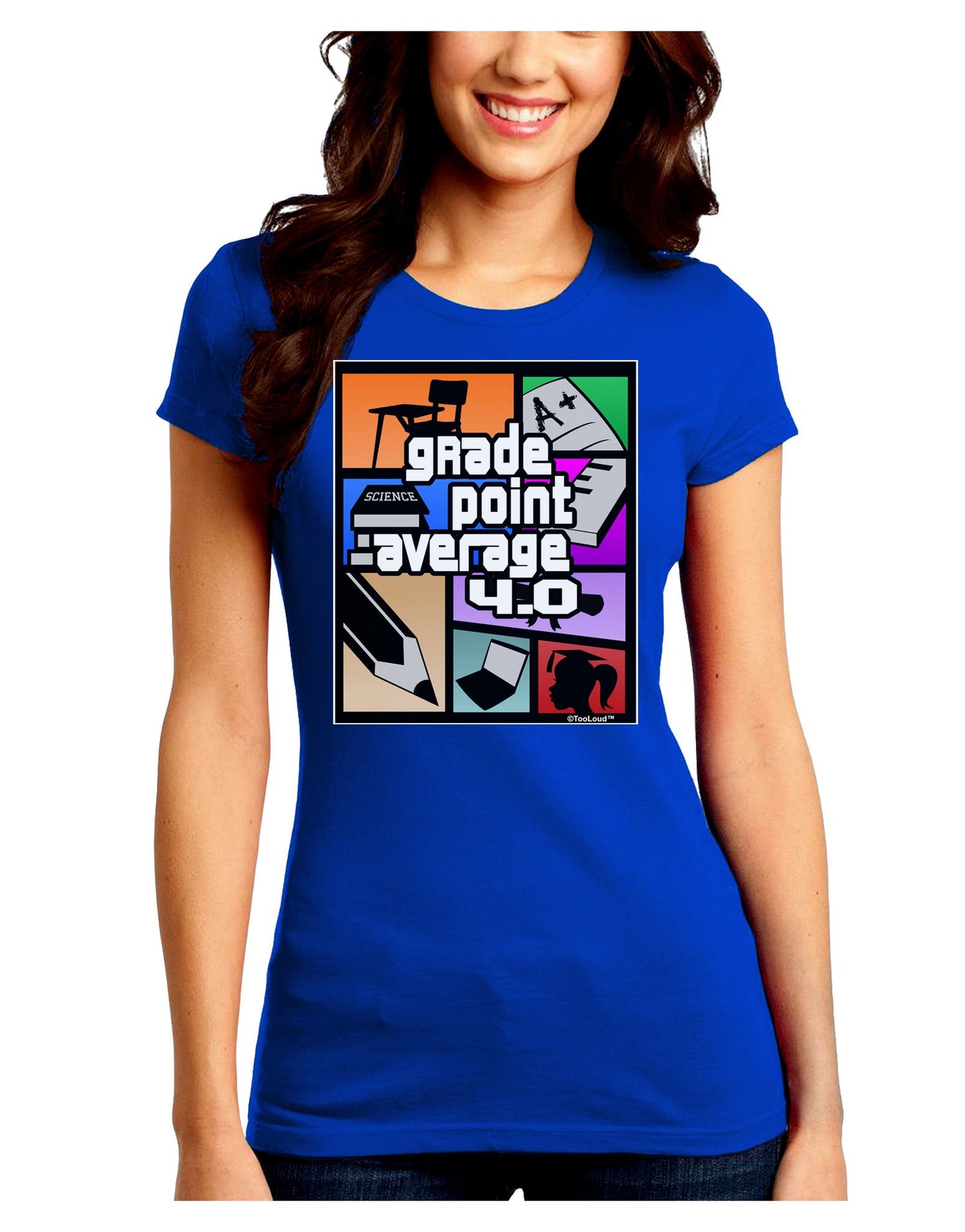 GPA 4 - Grade Point Average Juniors Petite Crew Dark T-Shirt-T-Shirts Juniors Tops-TooLoud-Royal-Blue-Juniors Fitted Small-Davson Sales