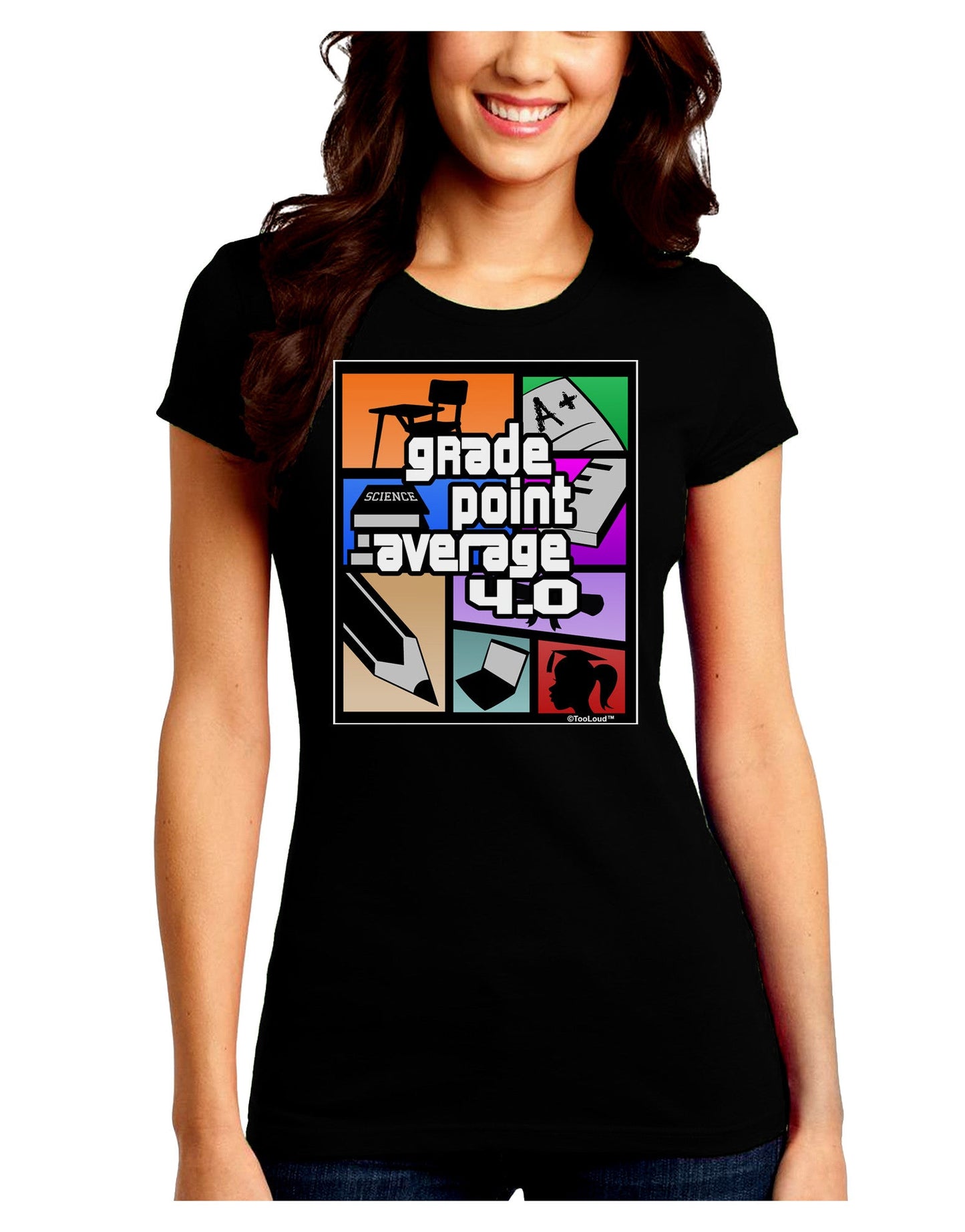 GPA 4 - Grade Point Average Juniors Petite Crew Dark T-Shirt-T-Shirts Juniors Tops-TooLoud-Black-Juniors Fitted Small-Davson Sales