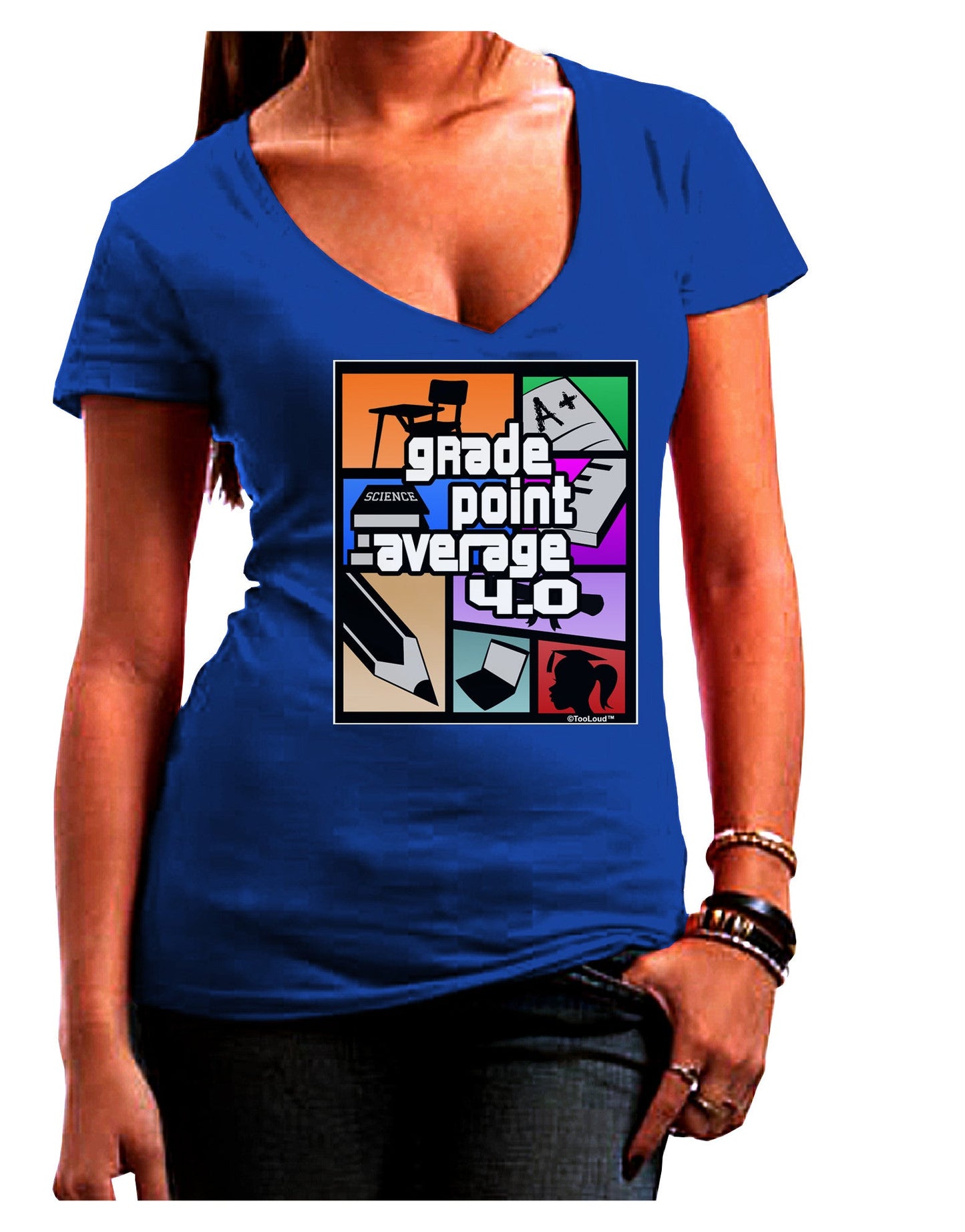 GPA 4 - Grade Point Average Womens V-Neck Dark T-Shirt-Womens V-Neck T-Shirts-TooLoud-Royal-Blue-Juniors Fitted Small-Davson Sales