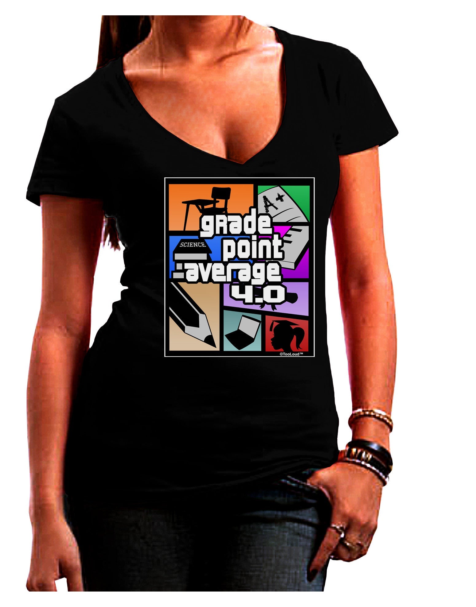 GPA 4 - Grade Point Average Womens V-Neck Dark T-Shirt-Womens V-Neck T-Shirts-TooLoud-Black-Juniors Fitted Small-Davson Sales