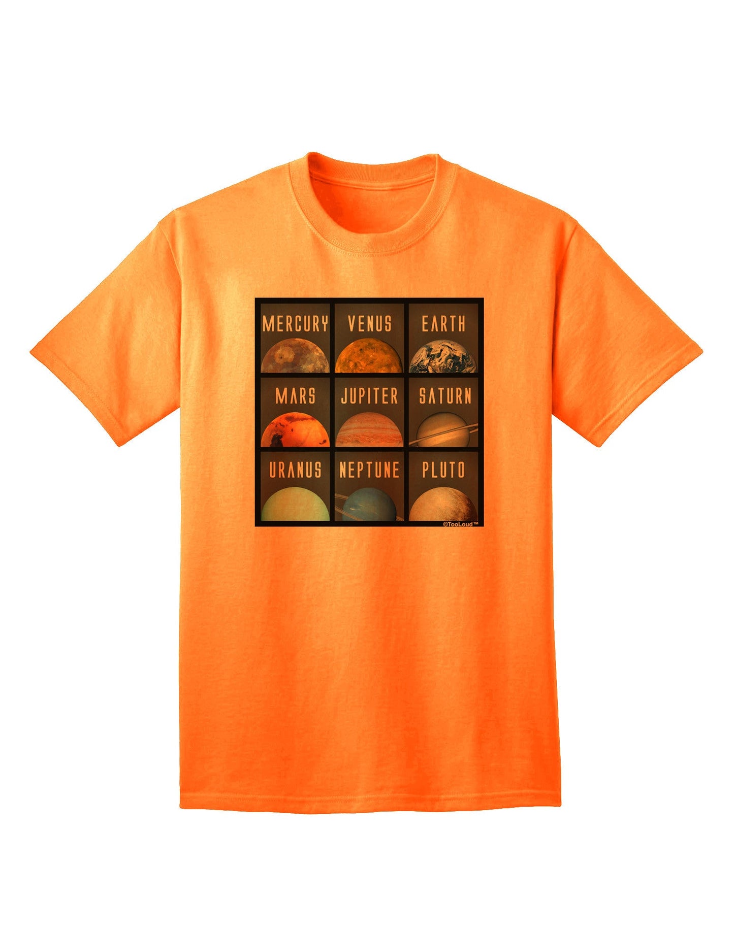 Galactic Collection: Solar System Squares Adult T-Shirt - A Cosmic Fashion Statement-Mens T-shirts-TooLoud-Neon-Orange-Small-Davson Sales