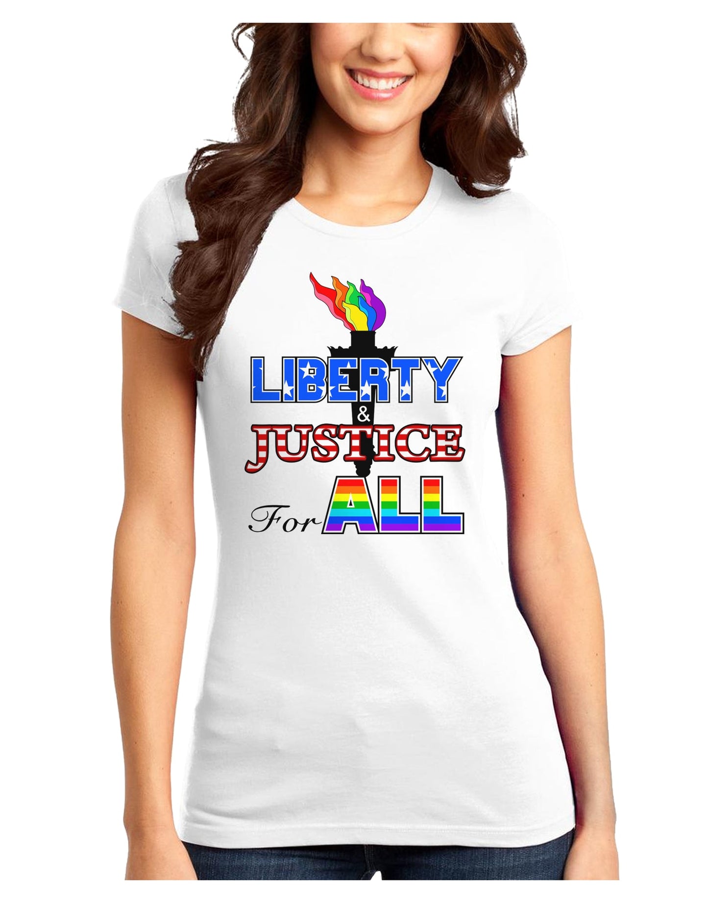 Gay Equality Liberty Justice for All Juniors T-Shirt-Womens Juniors T-Shirt-TooLoud-White-Juniors Fitted XS-Davson Sales