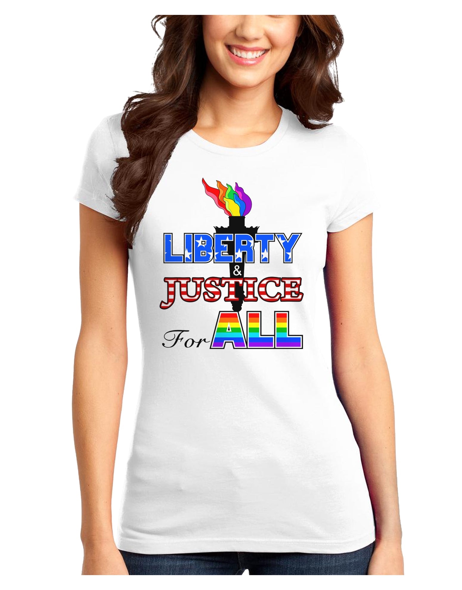 Gay Equality Liberty Justice for All Juniors T-Shirt-Womens Juniors T-Shirt-TooLoud-White-Juniors Fitted XS-Davson Sales