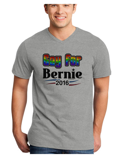 Gay for Bernie Adult V-Neck T-shirt-Mens V-Neck T-Shirt-TooLoud-HeatherGray-Small-Davson Sales