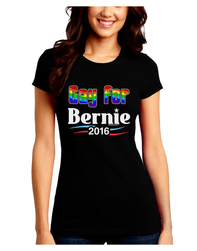 Gay for Bernie Juniors Petite Crew Dark T-Shirt-T-Shirts Juniors Tops-TooLoud-Black-Juniors Fitted Small-Davson Sales