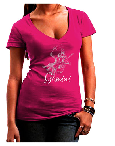 Gemini Constellation Juniors V-Neck Dark T-Shirt-Womens V-Neck T-Shirts-TooLoud-Hot-Pink-Juniors Fitted Small-Davson Sales