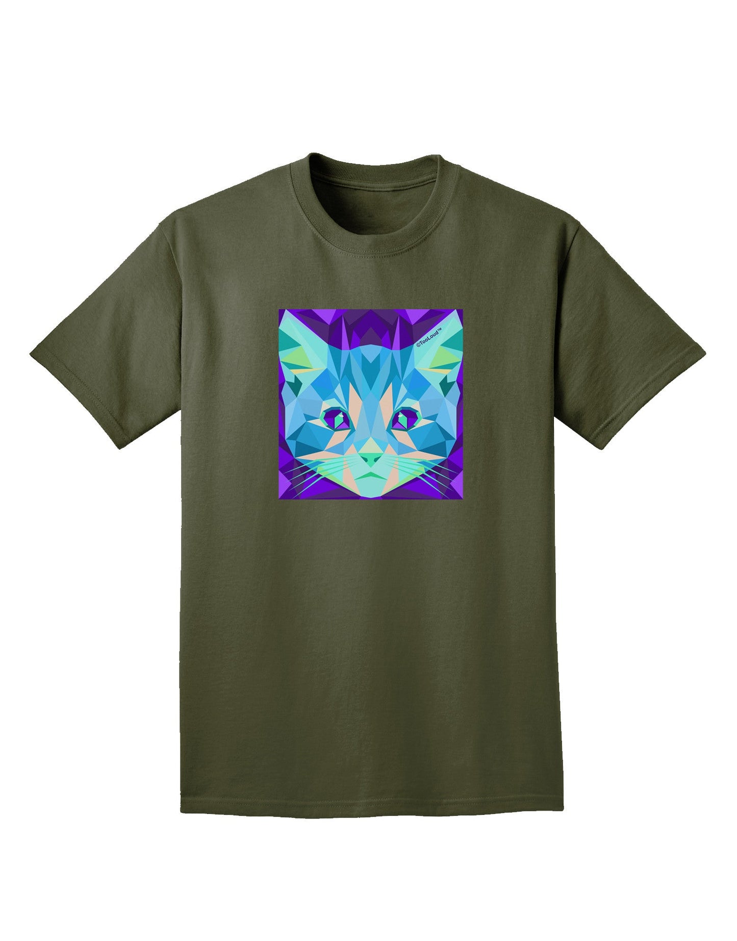 Geometric Kitty Inverted Adult Dark T-Shirt-Mens T-Shirt-TooLoud-Military-Green-Small-Davson Sales