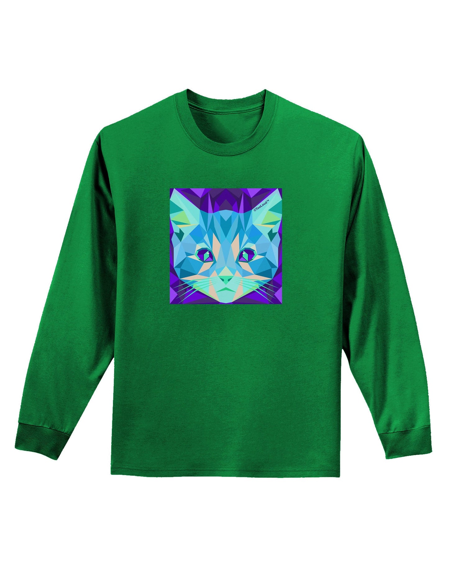 Geometric Kitty Inverted Adult Long Sleeve Dark T-Shirt-TooLoud-Kelly-Green-Small-Davson Sales