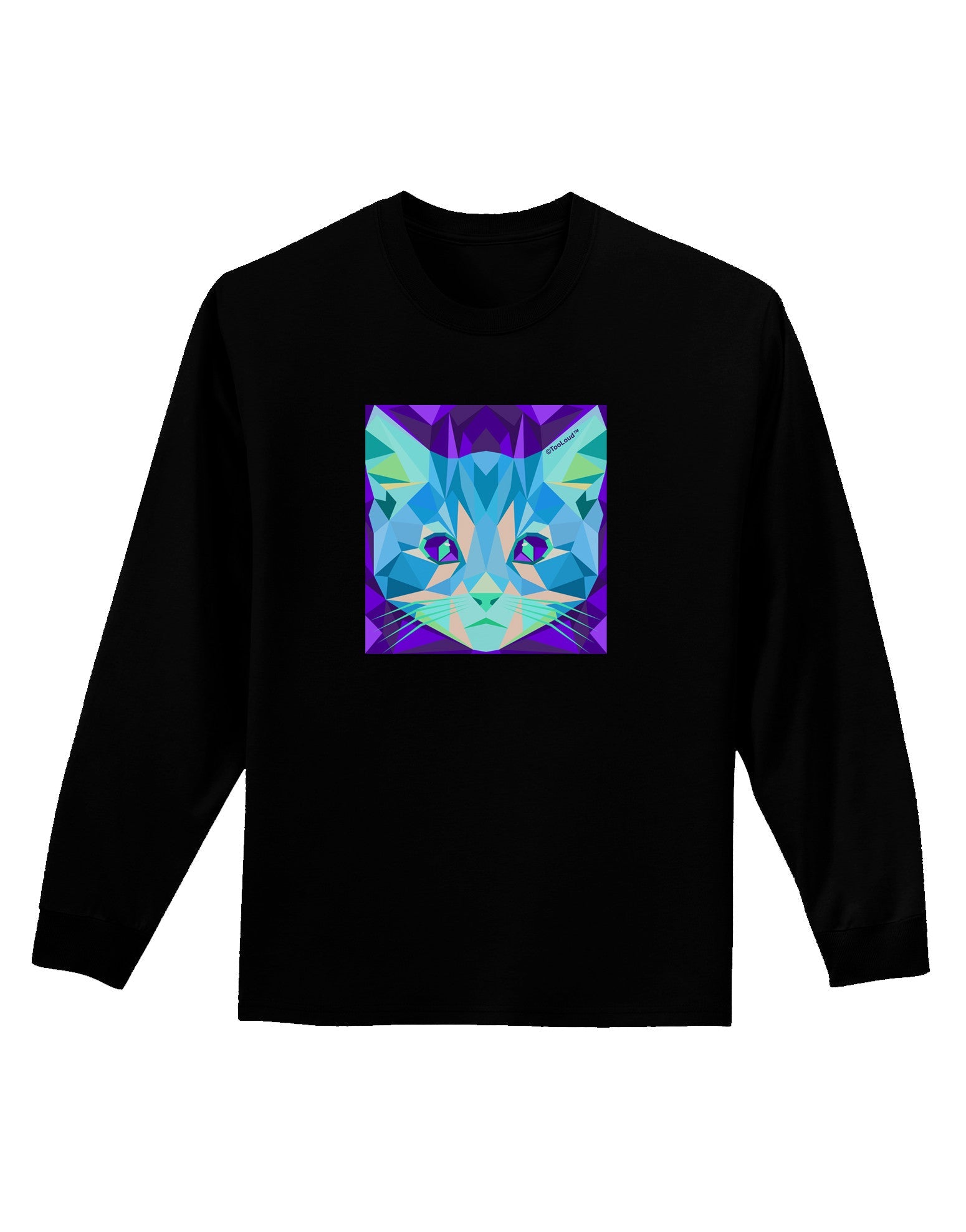 Geometric Kitty Inverted Adult Long Sleeve Dark T-Shirt-TooLoud-Black-Small-Davson Sales