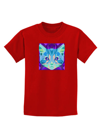 Geometric Kitty Inverted Childrens Dark T-Shirt-Childrens T-Shirt-TooLoud-Red-X-Small-Davson Sales