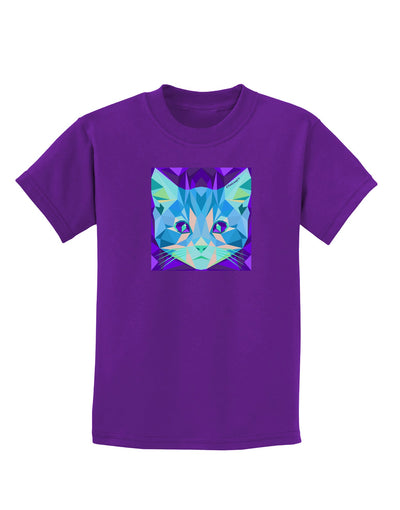 Geometric Kitty Inverted Childrens Dark T-Shirt-Childrens T-Shirt-TooLoud-Purple-X-Small-Davson Sales