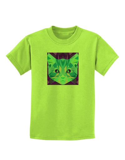 Geometric Kitty Inverted Childrens T-Shirt-Childrens T-Shirt-TooLoud-Lime-Green-X-Small-Davson Sales