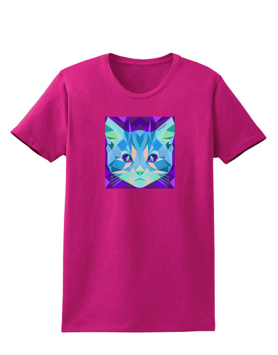 Geometric Kitty Inverted Womens Dark T-Shirt-TooLoud-Hot-Pink-Small-Davson Sales