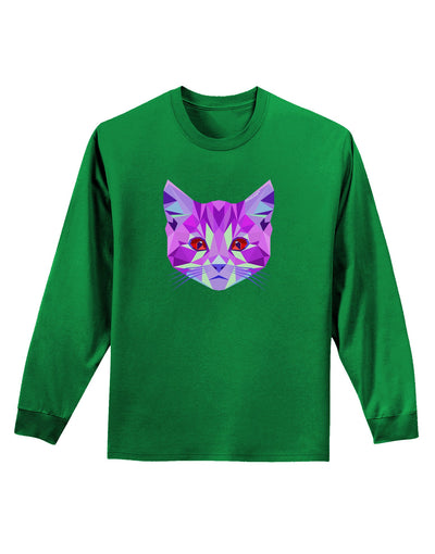 Geometric Kitty Purple Adult Long Sleeve Dark T-Shirt-TooLoud-Kelly-Green-Small-Davson Sales