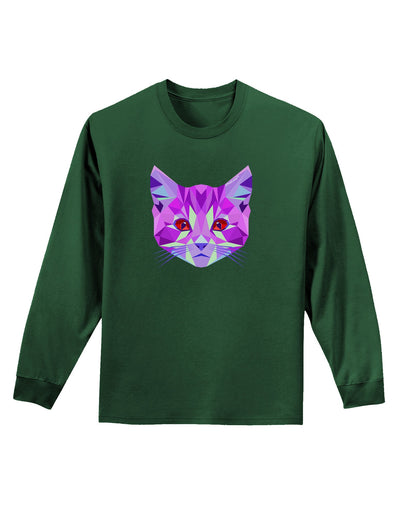 Geometric Kitty Purple Adult Long Sleeve Dark T-Shirt-TooLoud-Dark-Green-Small-Davson Sales