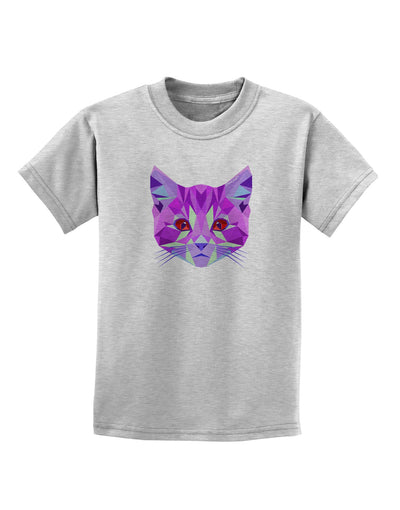Geometric Kitty Purple Childrens T-Shirt-Childrens T-Shirt-TooLoud-AshGray-X-Small-Davson Sales