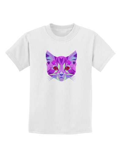 Geometric Kitty Purple Childrens T-Shirt-Childrens T-Shirt-TooLoud-White-X-Small-Davson Sales