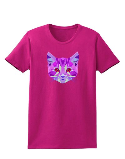 Geometric Kitty Purple Womens Dark T-Shirt-TooLoud-Hot-Pink-Small-Davson Sales