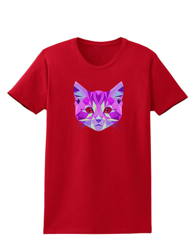 Geometric Kitty Purple Womens Dark T-Shirt-TooLoud-Red-X-Small-Davson Sales