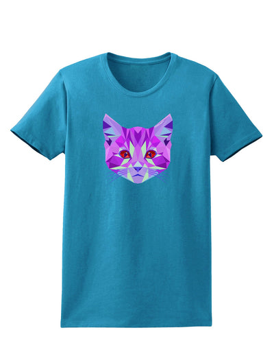 Geometric Kitty Purple Womens Dark T-Shirt-TooLoud-Turquoise-X-Small-Davson Sales