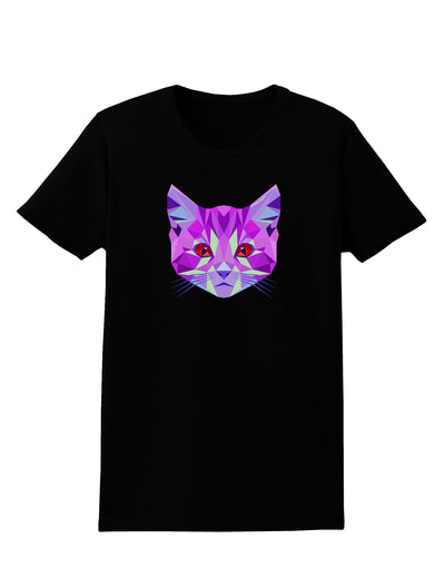 Geometric Kitty Purple Womens Dark T-Shirt-TooLoud-Black-X-Small-Davson Sales