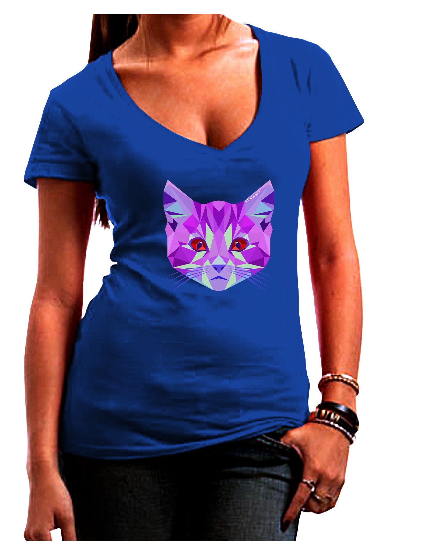 Geometric Kitty Purple Womens V-Neck Dark T-Shirt-Womens V-Neck T-Shirts-TooLoud-Royal-Blue-Juniors Fitted Small-Davson Sales